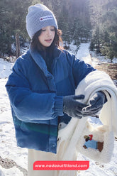 Vintage Blue Stand Collar Puffer Coat Jacket