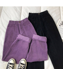 Elastic Waist Loose Long Straight Corduroy Pants