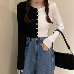 Half Colors Combination Slim Cardigan Sweater