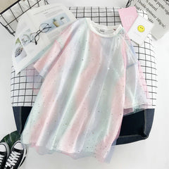 Casual O-Neck Sequins Gradient Color Shirt
