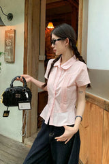 Short Sleeve Cute Pink Retro Blouse Shirt