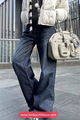 High Waist Belted Retro Blue Jeans Pants