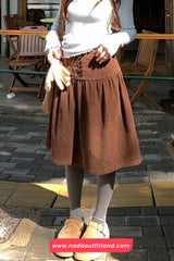Loose Dots Pattern Corduroy A-Line Skirts