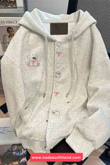 Loose Cute Puppy Embroidered Hooded Sweatshirt