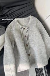 Long Sleeve Lace Up O-Neck Button Sweater