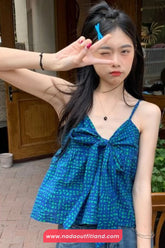 Sleeveless Sweet Bow Plaid Camis Crop Tops