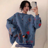 Long Sleeve Loves Art Pattern Printed O-Neck Sweater