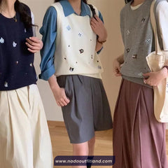 Cute Cat Embroidered Knitted Vest Sweater