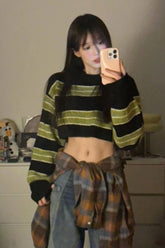 Casual Loose Striped Cropped Sweater