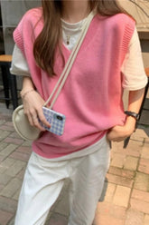 V-Neck Sweet Pink Vest Sleeveless Sweater
