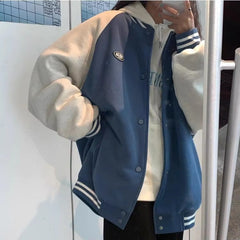 Long Sleeve Vintage Blue Baseball Jackets