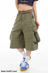High Waist Vintage Plaid Pattern Knee Length Pants