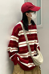 Long Sleeve Red Striped Casual Sweater