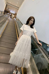 Loose O-Neck Casual Mesh Sequined Dress