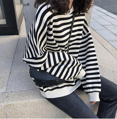 Long Sleeve Retro Striped O-Neck Shirt