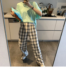High Waist White Plaid Hip Hop Pants