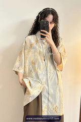 Short Sleeve Tie Dye Printed Blouse Shirt