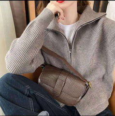 Solid Knitted Hooded Cardigan Sweater