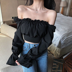 Long Sleeve Puff Sleeve Cropped Tops