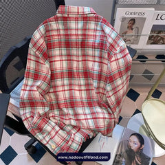 Loose Retro Red Plaid Blouse Shirt