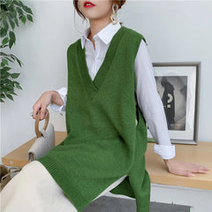 Loose Deep V-Neck Sleeveless Knitted Sweater