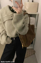 Long Sleeve Irregular Style Knitted Cropped Sweater