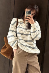 Long Sleeve Turn Down Collar Striped Sweater