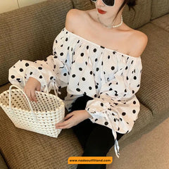 Loose Off Shoulder Polka Dot Pattern Blouse Shirt