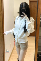 Long Sleeve Vintage Turn Down Collar White Jacket