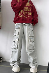 Light Blue Cargo Multi Pockets Jeans Pants