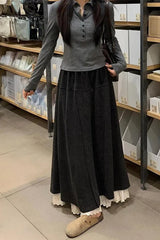 Loose Wide Leg Lace Patchwork Winter Skirt Pants