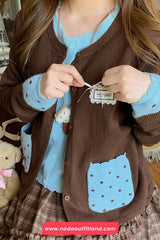 Long Sleeve Cute Bow Dots Pattern Pocket Cardigan Sweater