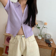 Short Sleeve Zipper Knitted Slim Shirt