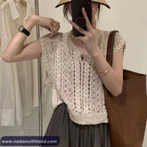 V-Neck Sleeveless Summer Crochet Shirt