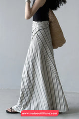 High Waist Striped Irregular Style Elegant Skirts