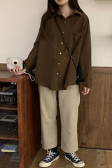 Long Sleeve Simple Colors Blouse Shirt