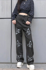 High Waist Butterfly Printed Loose Jeans Pants