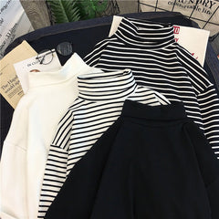 Striped Turtleneck Long Sleeve Shirt