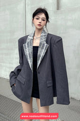 Loose Elegant Striped Office Blazer Coat