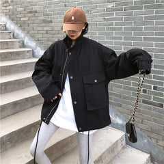 Loose Stand Collar Cargo Windbreaker Jacket