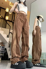 High Waist Retro Brown Jeans Pants