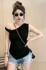 Sexy Slash Neck Folds Style Summer Crop Tops