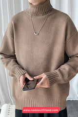 Long Sleeve Solid Turtleneck Knitted Men Sweater