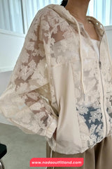 Long Sleeve Lace Hooded Transparent Jacket