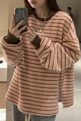 Long Sleeve Loose Pink Striped Shirt
