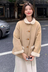 Long Sleeve Vintage Faux Lamb Suede Coat Jacket