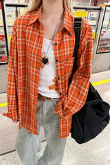 Retro Orange Plaid Blouse �Cozy Vintage Fall Outfit