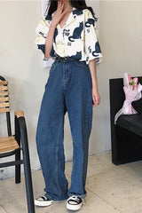 Short Sleeve Cute Cat Pattern Blouse Shirt