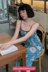 Retro Floral Pattern Spaghetti Strap Long Dress
