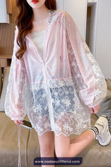 Lace Floral Pattern Sunscreen Transparent Thin Jacket